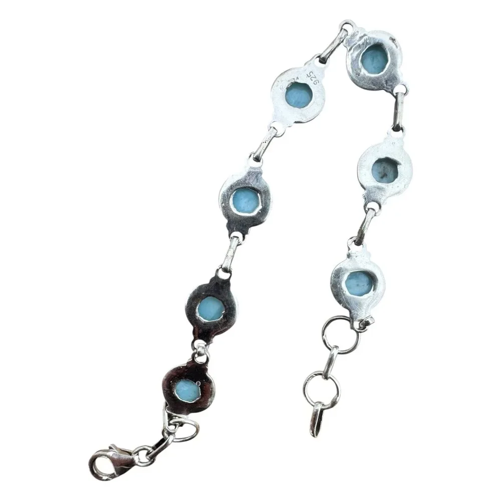 Caribbean Larimar Solid 925 Sterling Silver Bracelet